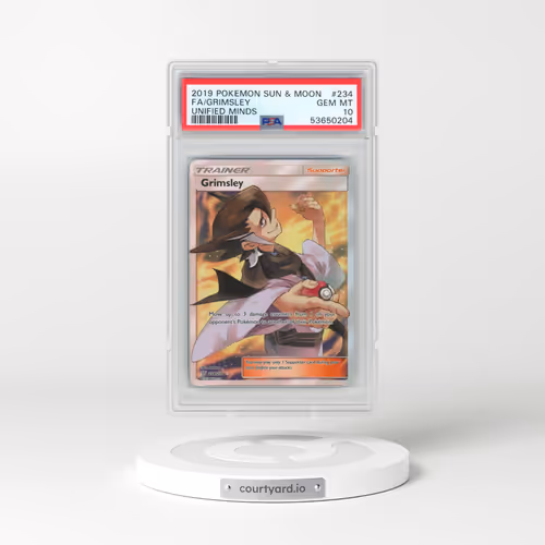 2019 Pokémon Sun & Moon Unified Minds #234 Grimsley - Full Art (PSA 10 GEM MINT)