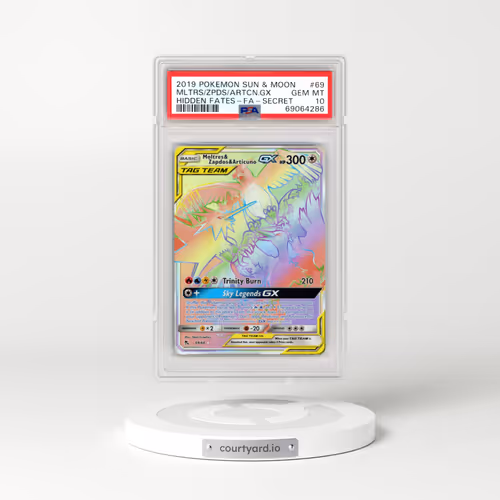 2019 Pokémon Sun & Moon Hidden Fates #69 Moltres & Zapdos & Articuno GX - Holo Full Art Secret (PSA 10 GEM MINT)
