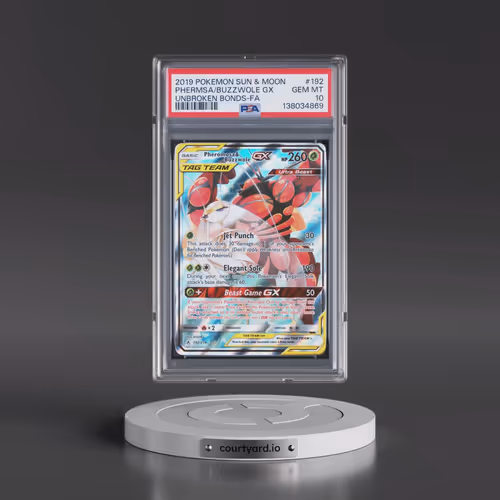 2019 Pokémon Sun & Moon Unbroken Bonds #192 Pheromosa & Buzzwole GX - Holo Full Art (PSA 10 GEM MINT