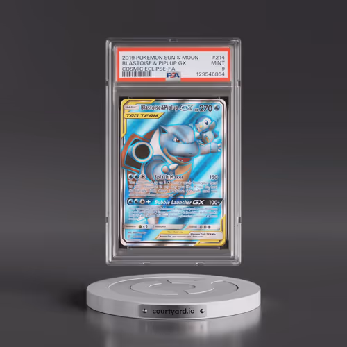 2019 Pokémon Sun & Moon Cosmic Eclipse #214 Blastoise & Piplup GX - Holo Full Art (PSA 9 MINT)