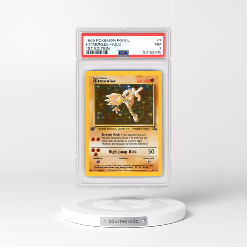 1999 Pokémon Fossil #7 Hitmonlee - 1st Edition Holo (PSA 7 NM)