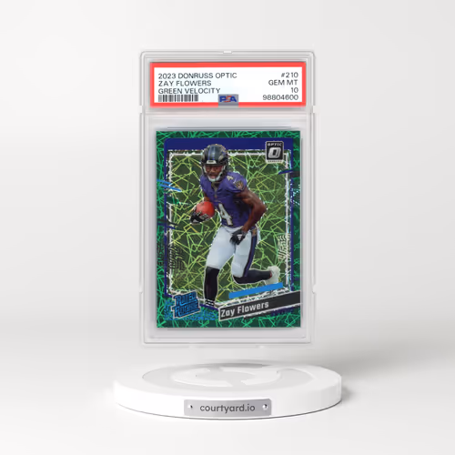 2023 Panini Donruss Optic #210 Zay Flowers - Green Velocity (PSA 10 GEM MINT)
