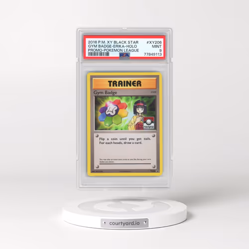 2016 Pokémon XY Black Star Promo #XY206 Gym Badge-Erika - Holo Pokemon League (PSA 9 MINT)