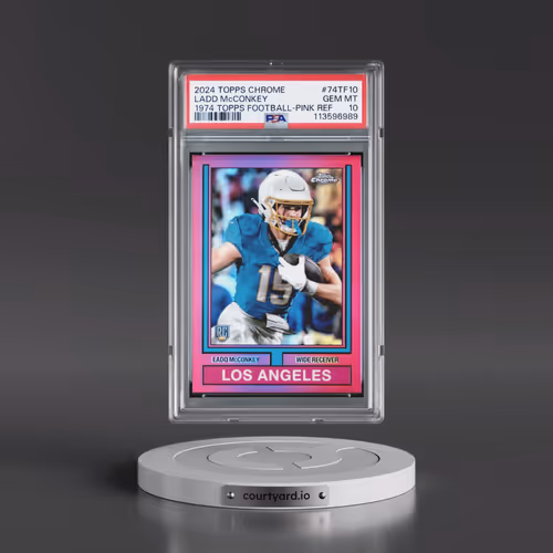 2024 Topps Chrome 1974 Topps Football #74TF10 Ladd McConkey - Pink Refractor (PSA 10 GEM MINT)