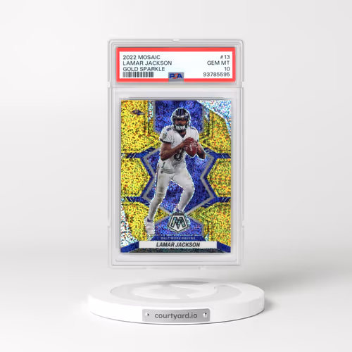 2022 Panini Mosaic #13 Lamar Jackson - Gold Sparkle (PSA 10 GEM MINT)