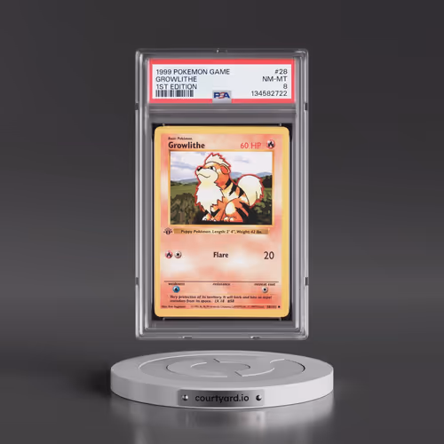 1999 Pokémon Game #28 Growlithe - 1st Edition (PSA 8 NM-MT)