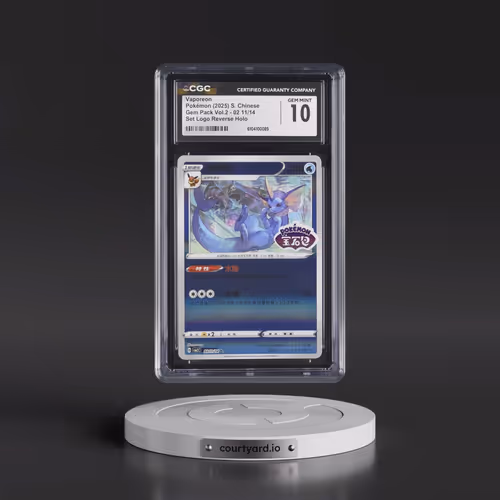 2025 Gem Pack Volume 2 - CBB2C - Simplified #02 11/14 Vaporeon - Reverse Holo Set Logo (CGC 10 GEM M