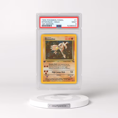1999 Pokémon Fossil #7 Hitmonlee - 1st Edition Holo (PSA 9 MINT)