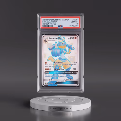 2019 Pokémon Sun & Moon Hidden Fates #SV64 Lucario GX - Holo Full Art (PSA 10 GEM MINT)