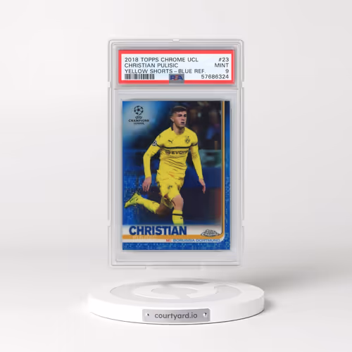 2018 Topps Chrome UEFA Champions League #23 Christian Pulisic - Yellow Shorts-Blue Refractor (PSA 9