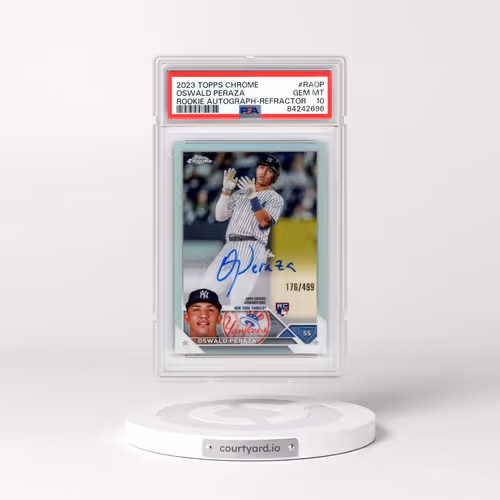 2023 Topps Chrome Rookie Autograph #RAOP Oswald Peraza - Refractor (PSA 10 GEM MINT)