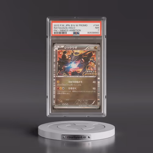 2012 Pokémon Black & White Promo #144 Rayquaza - Holo Pokemon + Nobunaga's Ambition (PSA 7 NM)