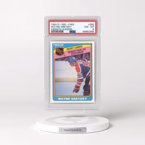 1984 O-Pee-Chee #382 Wayne Gretzky - Assists Leaders (PSA 8 NM-MT)