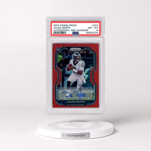 2020 Panini Prizm #343 Jalen Hurts - Autograph-Red Shimmer (PSA 8 NM-MT)