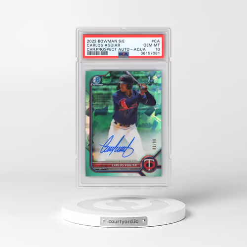 2022 Bowman Sapphire Edition Chrome Prospect Autographs #CA Carlos Aguiar - Aqua (PSA 10 GEM MINT)