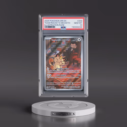 2025 Pokémon Dri EN-Destined Rivals #203 Team Rocket's Meowth - Illustration Rare (PSA 10 GEM MINT)