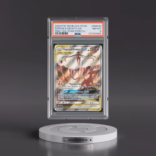 2020 Pokémon SM Black Star Promo #SM240 Espeon & Deoxys GX - Holo Tag Team Powers Collection (PSA 8
