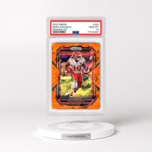 2022 Panini Prizm #352 Isiah Pacheco - Orange Ice (PSA 10 GEM MINT)