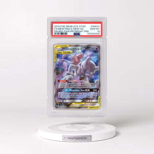 2019 Pokémon SM Black Star Promo #SM191 Mewtwo & Mew GX - Holo Full Art Power Partnership Tins (PSA