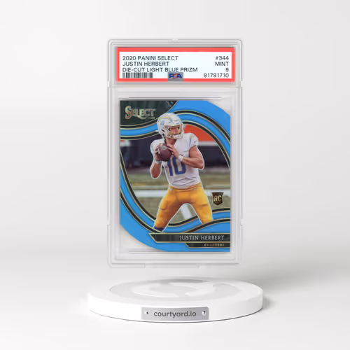 2020 Panini Select #344 Justin Herbert - Die-Cut Light Blue Prizm (PSA 9 MINT)