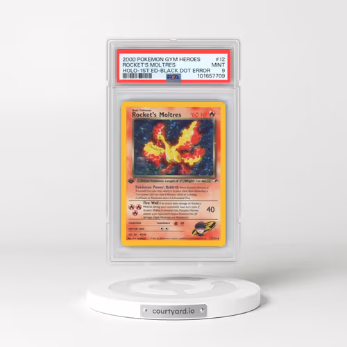 2000 Pokémon Gym Heroes #12 Rocket's Moltres - 1st Edition Holo-Black Dot Error (PSA 9 MINT)