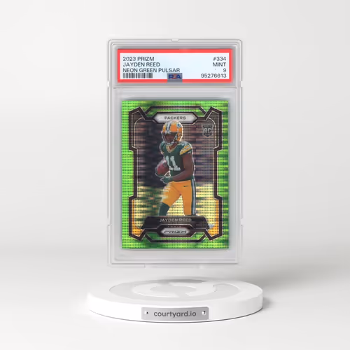 2023 Panini Prizm #334 Jayden Reed - Neon Green Pulsar (PSA 9 MINT)