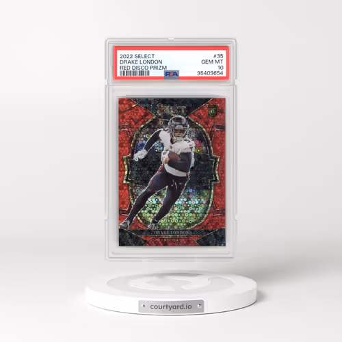 2022 Panini Select #35 Drake London - Red Disco Prizm (PSA 10 GEM MINT)