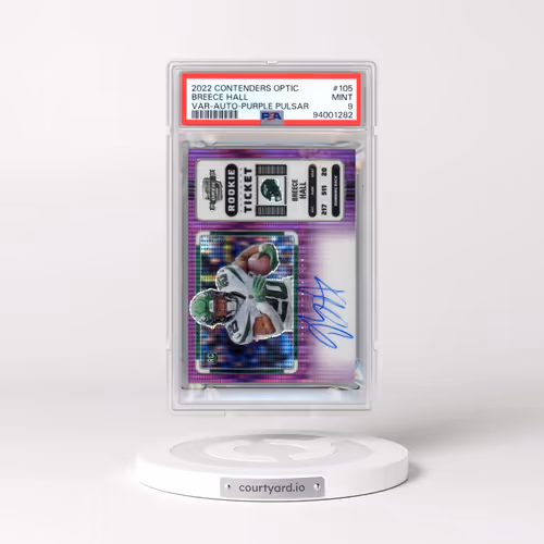 2022 Panini Contenders Optic #105 Breece Hall - Variation-Autograph-Purple Pulsar (PSA 9 MINT)