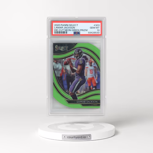 2020 Panini Select #303 Lamar Jackson - Die-Cut Neon Green Prizm (PSA 10 GEM MINT)
