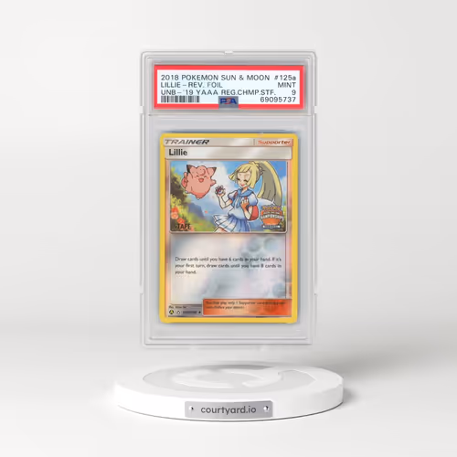 2018 Pokémon Sun & Moon Ultra Prism #125a Lillie - Reverse Foil 2019 Yellow A Alternate Art Regional Championships Staff (PSA 9 MINT)