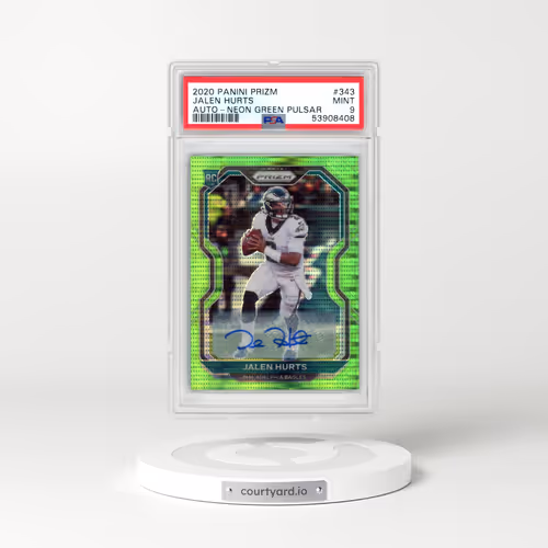 2020 Panini Prizm #343 Jalen Hurts - Autograph-Neon Green Pulsar (PSA 9 MINT)