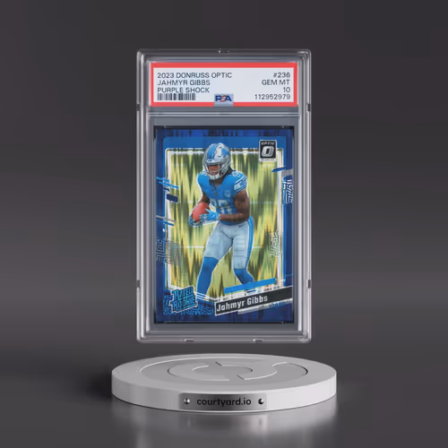 2023 Panini Donruss Optic #236 Jahmyr Gibbs - Purple Shock (PSA 10 GEM MINT)
