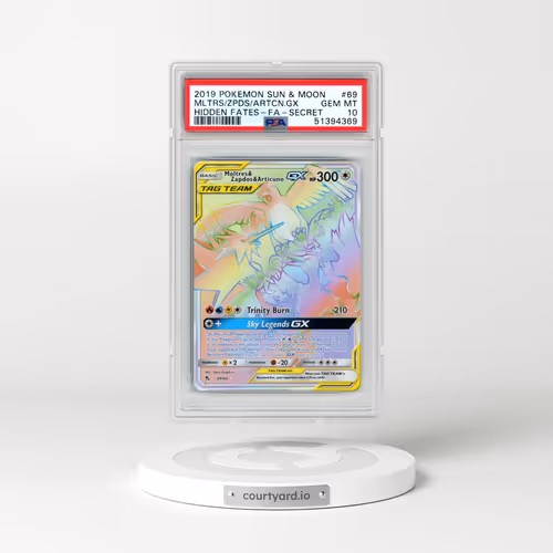 2019 Pokémon Sun & Moon Hidden Fates #69 Moltres & Zapdos & Articuno GX - Holo Full Art Secret (PSA 10 GEM MINT)