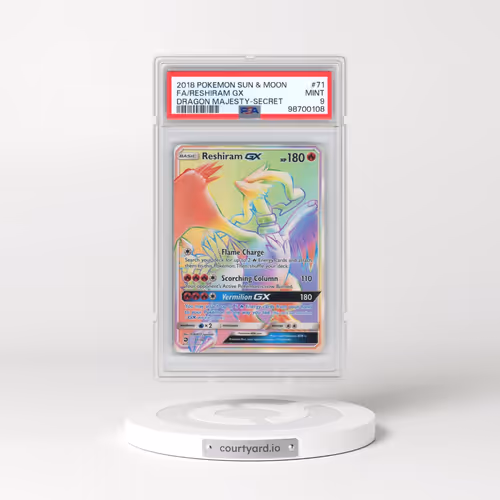 2018 Pokémon Sun & Moon Dragon Majesty #71 Reshiram GX - Holo Full Art Secret (PSA 9 MINT)