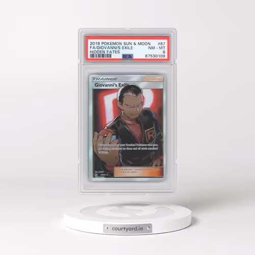 2019 Pokémon Sun & Moon Hidden Fates #67 Giovanni's Exile - Full Art (PSA 8 NM-MT)