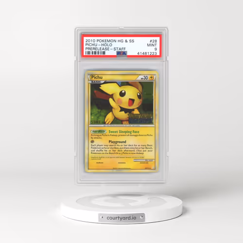 2010 Pokémon Heartgold & Soulsilver #28 Pichu - Holo Prerelease-Staff (PSA 9 MINT)