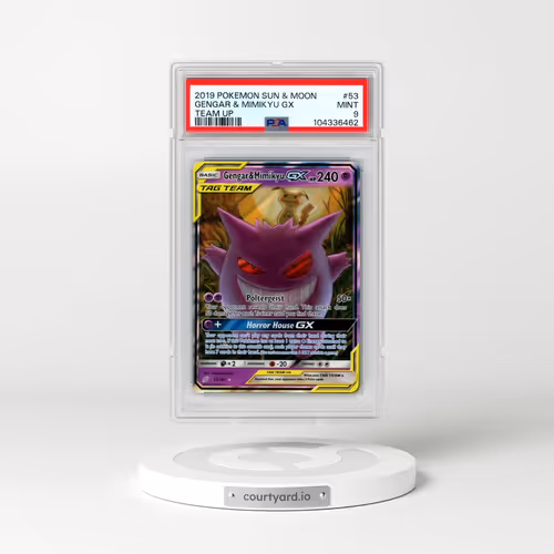 2019 Pokémon Sun & Moon Team Up #53 Gengar & Mimikyu GX - Holo (PSA 9 MINT)