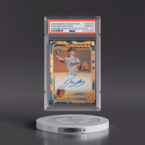 2024 Topps Gilded Collection Topps Chrome Gold Autographs #CGAJH Jackson Holliday - Blue/Gold (PSA 1