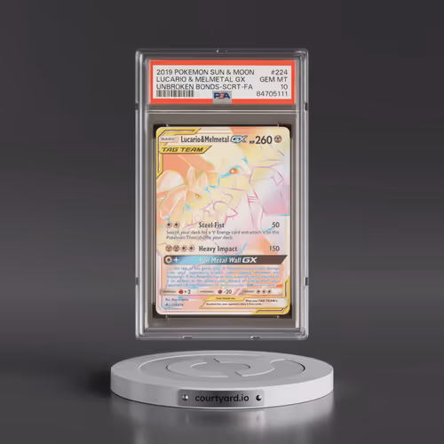2019 Pokémon Sun & Moon Unbroken Bonds #224 Lucario & Melmetal GX - Holo Full Art Secret (PSA 10 GEM