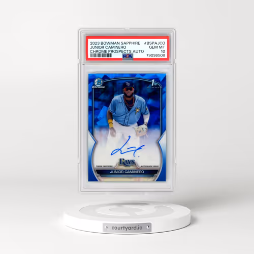 2023 Bowman Sapphire Edition Chrome Prospects Autographs #BSPAJCO Junior Caminero (PSA 10 GEM MINT)