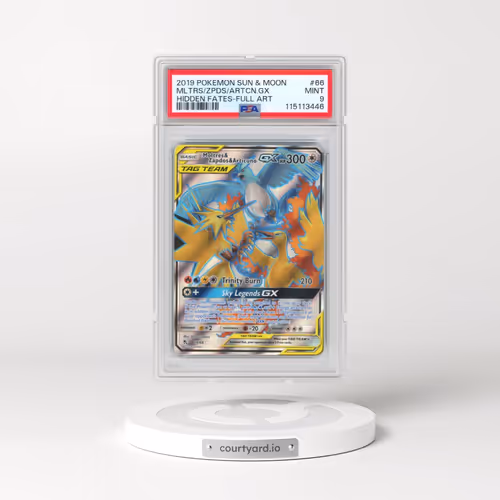 2019 Pokémon Sun & Moon Hidden Fates #66 Moltres & Zapdos & Articuno GX - Holo Full Art (PSA 9 MINT)
