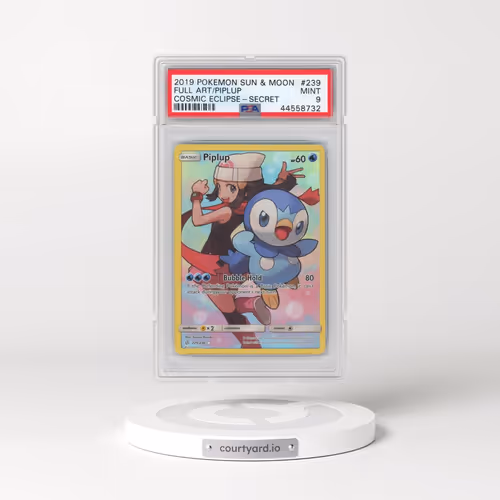2019 Pokémon Sun & Moon Cosmic Eclipse #239 Piplup - Full Art Secret (PSA 9 MINT)