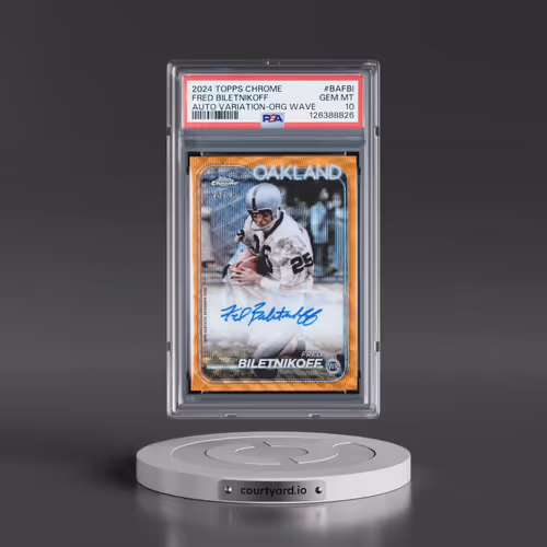 2024 Topps Chrome Base Autographs Variations #BAFBI Fred Biletnikoff - Orange Wave (PSA 10 GEM MINT)