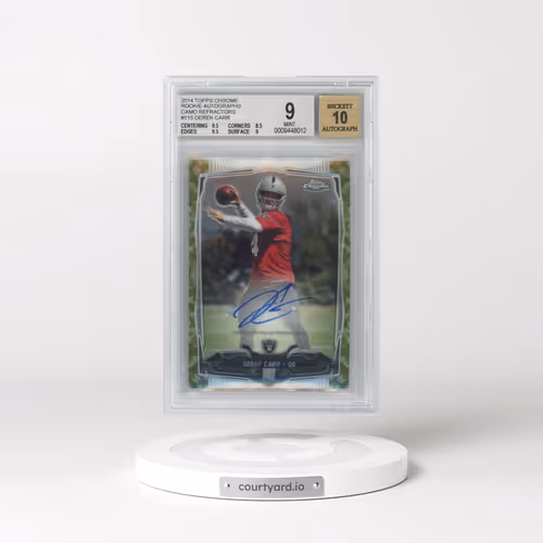 2014 Topps Chrome #115 Derek Carr - With Ball-Autograph-Camo Refractor (BGS 9 MINT)