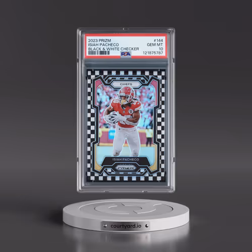 2023 Panini Prizm #144 Isiah Pacheco - Black & White Checker (PSA 10 GEM MINT)