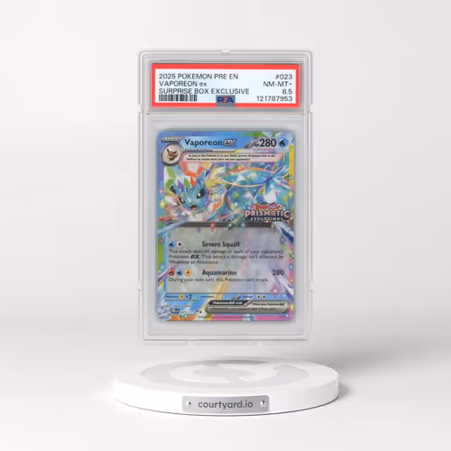 2025 Pokémon Pre EN-Prismatic Evolutions #023 Vaporeon EX - Holo Surprise Box Exclusive (PSA 8.5 NM-