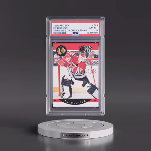 1990 Pro Set #598 Ed Belfour - Error-Born Carmen & Should Be Carman (PSA 8 NM-MT)