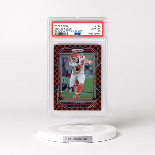 2022 Panini Prizm #144 Travis Kelce - Black & Red Checker (PSA 10 GEM MINT)