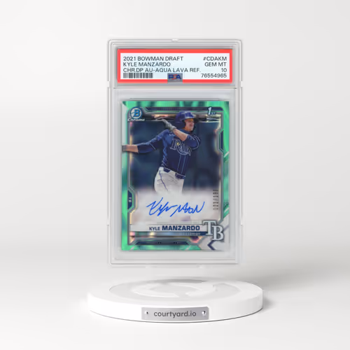 2021 Bowman Draft Chrome Draft Pick Autographs #CDAKM Kyle Manzardo - Aqua Lava Refractor (PSA 10 GEM MINT)
