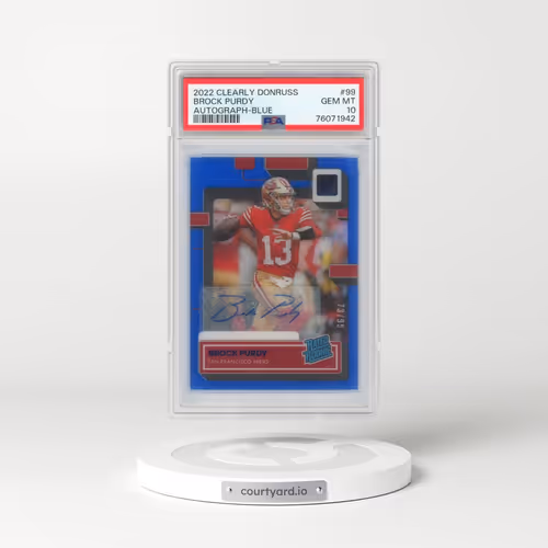 2022 Panini Clearly Donruss #99 Brock Purdy - Autograph-Blue (PSA 10 GEM MINT)